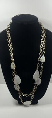 Alfani 2 Layer Large Links Gold Tone Mother of Pearl Station Statement Necklace